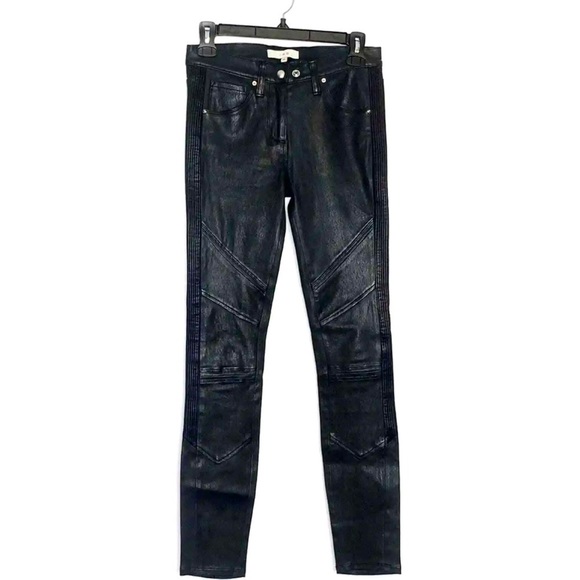 IRO Jelena FW ‘23 black 100% leather Mid-Rise pants slim leg, pockets moto EU 40 - Picture 2 of 11
